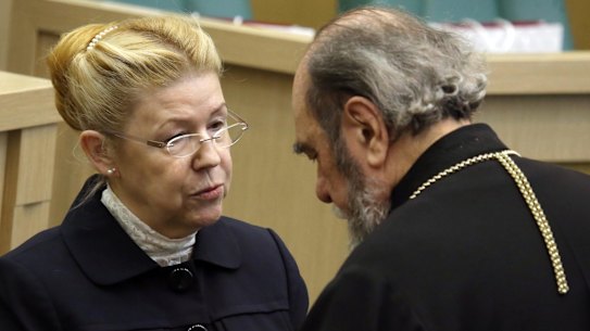 Yelena Mizulina (left) has been the moving force in Russia's parliament behind laws decriminalising domestic violence and outlawing "gay propaganda".