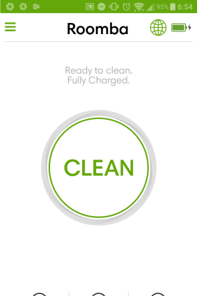 The main screen of the Roomba app is pretty simple. Hit this button from anywhere to tell your robot to start cleaning.