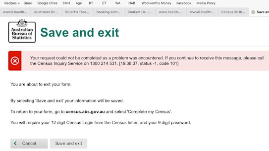 An error message seen when trying to submit the census.