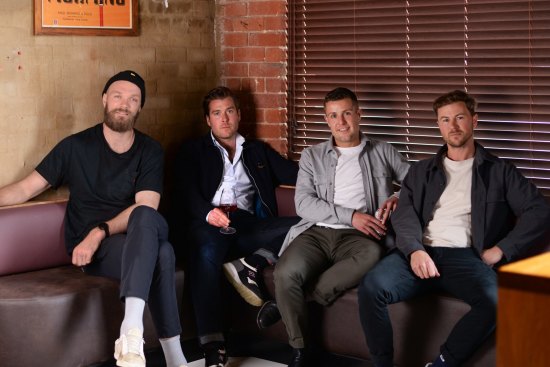 AFL star Max Gawn and partners (L-R) Rich Donovan, Craig Tate and Matt Jones at Motor in Hawthorn East.