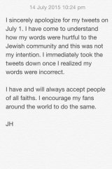 Apologetic: The note Jarryd Hayne posted to his Twitter account.