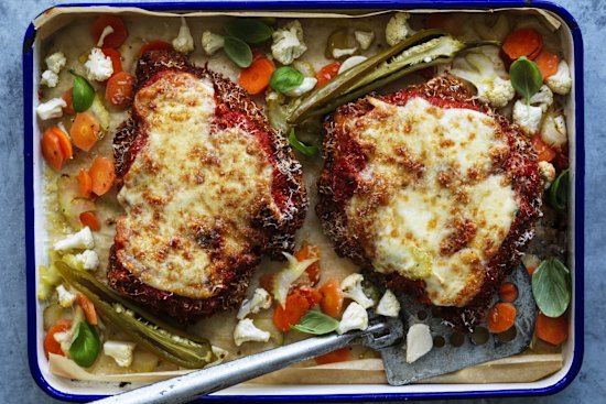 Chicken parmigiana with giardiniera pickle ("from the garden").