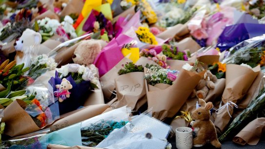 A mountain of flowers was placed on Bourke Street Mall in the wake of the massacre.