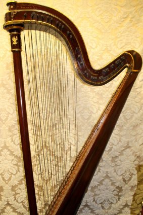 A French early 19th century mahogany harp, signed Pleyel & Co., Paris. It sold for $8000 IBP.