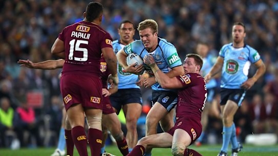 Throwback: Jake Trbojevic runs with the ball in game two.