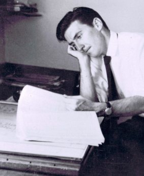 Peter McIntyre at the drawing board in the 1950s.