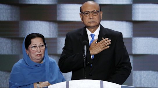 Khizr Khan and his wife Ghazala at the Democratic National Convention in Philadelphia.