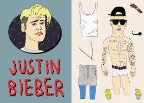 Pop culture: Dress Justin illustration from the Seeing is Beliebing colouring book by Sugoi Books.