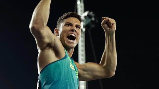 Rio's favourite son: Thiago Da Silva celebrates after setting a new Olympic record to win the gold medal in the men's pole vault final.