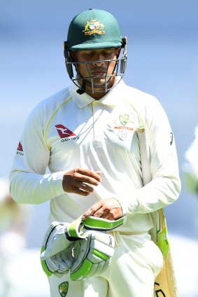 Disappointed: Australian No.3 Usman Khawaja fell to spin bowling yet again.