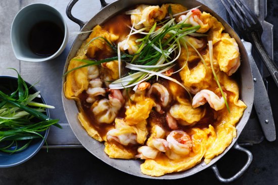 Adam Liaw's prawn omelette.