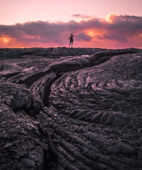Lava field at sunset, Hawaii Volcanoes National Park.