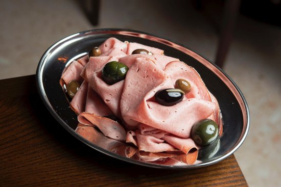 Kangaroo mortadella with olives.