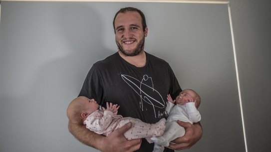  Ben Alexander says coming home to his twin daughters Emma and Ivy after training is the highlight of the day.