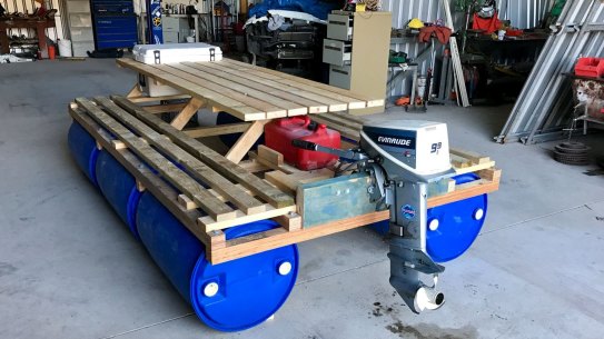 This picnic table boat was built by the crew from Dunno Engineering.