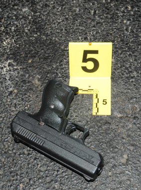 A handgun recovered following the fatal shooting of Antonio Martin by a police officer in Berkeley, Missouri.