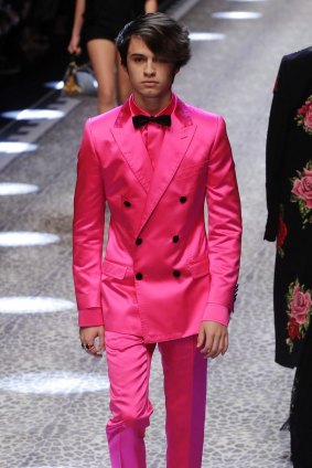 Dylan Lee, son of Pamela Anderson and Tommy Lee, walks for Dolce&Gabbana.