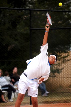 A young Nick Kyrgios playing at a tournament in Lyneham, ACT. 