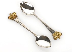 Silver Jubilee spoons that came with Stuart Devlin's silver gilt commemorative egg for the wedding of Prince Charles and Lady Diana Spencer.