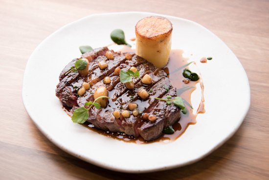 Prettily plated: Cote de boeuf with sauce bordelaise.