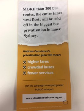 Sydney bus drivers handed out pamphlets to passengers on Thursday as part of the  dispute with the NSW government.