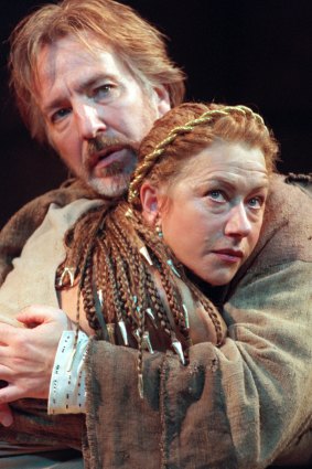 Helen Mirren and Alan Rickman in  rehearsal for Antony and Cleopatra at the Olivier Theatre, London in 1998.