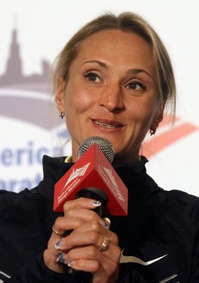Liliya Shobukhova before the 2012 Chicago Marathon.