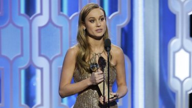 Brie Larson accepts the award for best actress in a motion picture drama for her role in <i>Room</i> at the 73rd Annual Golden Globe Awards.