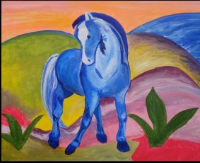 One of Franz Marc's trademark blue horses. It distressed the painter enormously to witness all the horses in battle at Verdun, where he was killed in 1916.