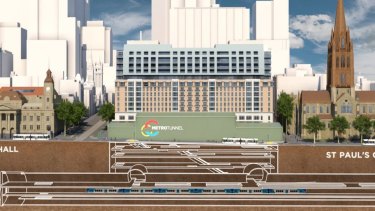 An artist's impression of the City Square and the Metro Tunnel to be built beneath it and Swanston Street. 
