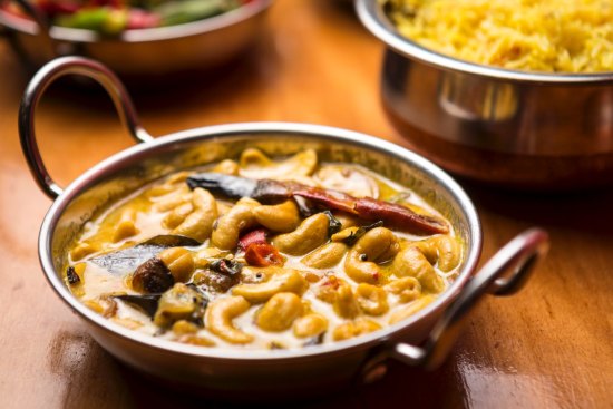 Cashew curry with yellow rice.