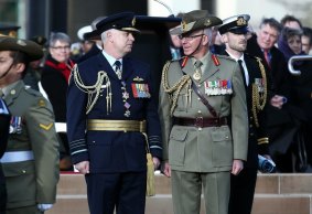 Incoming Chief of the Defence Force Air Chief Marshal Mark Binskin and outgoing Chief of the Defence Force General David Hurley.