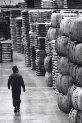 The Woolboard stockpile at its warehouse in 1990.