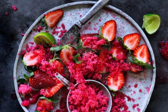 Blood orange, lime and ginger granita.