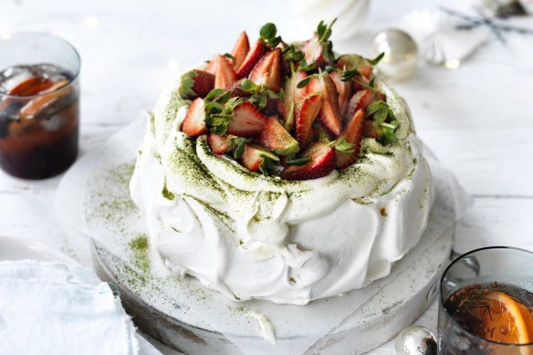 Strawberry matcha pavlova.