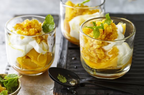 Mango lassi parfait with honey and cardamom granita.