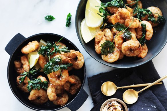 Chilli salt prawns.