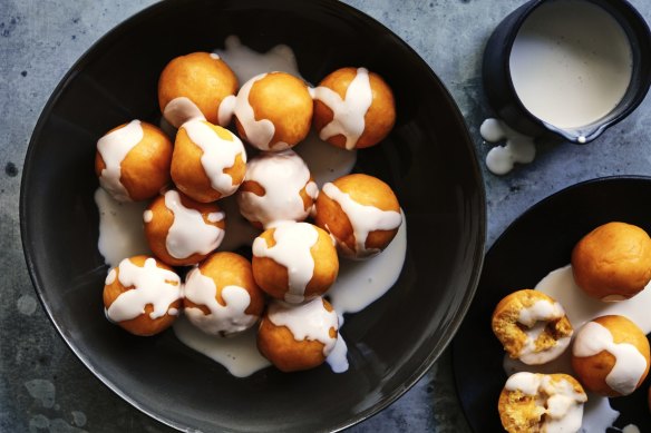 Adam Liaw's pumpkin mochi in coconut cream