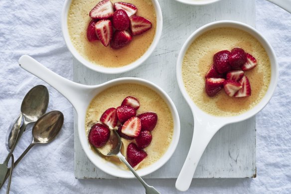 Adam Liaw’s vanilla pots de crème with macerated strawberries
