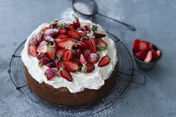 There's no need to cut and fill this sponge cake - simply spread the whipped cream on top.