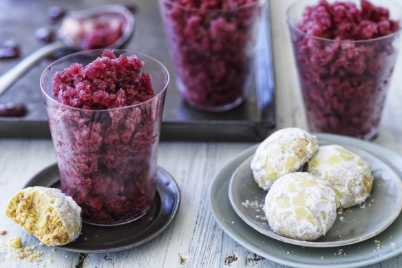 Sangria granita with almond olive oil biscuits is a light, refreshing finish to a meal.