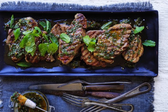 Argentinian-style barbecued lamb steaks with mint chimichurri.