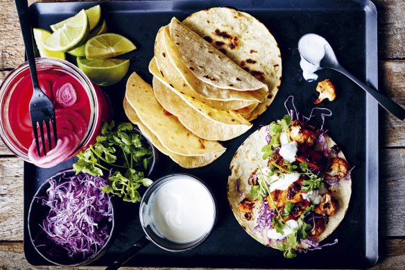 Chipotle chicken and cauliflower tacos.