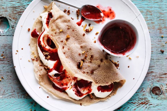 Rachel Khoo's Buckwheat galette filled with plum and chia seed jam.