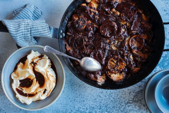 Jaffa bake: Blue Ducks' burnt orange and chocolate bread-and-butter pudding.