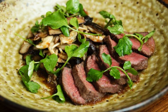 Japanese style: Wagyu rump cap with mushroom and Japone sauce.