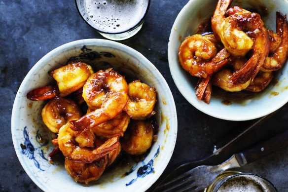 Kylie Kwong's crispy king prawns with sweet and salty garlic sauce.