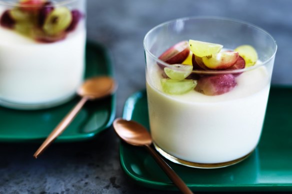 Ginger panna cotta with sweet grapes.