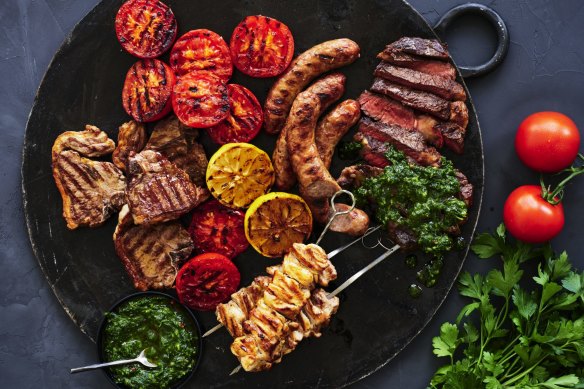 Mixed grill with salsa verde.