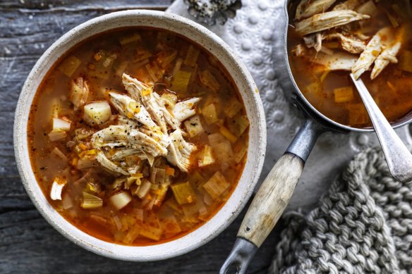 This simple chicken and vegie soup uses a whole chicken.